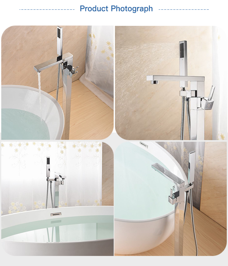 Square freestanding bath tubs shower mixer tap faucet filler brass floor mount bathroom bathtub bath faucet