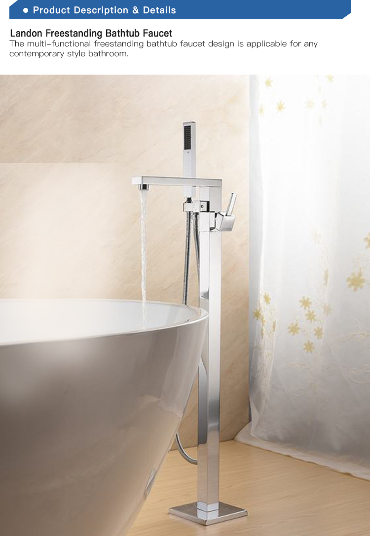 Square freestanding bath tubs shower mixer tap faucet filler brass floor mount bathroom bathtub bath faucet