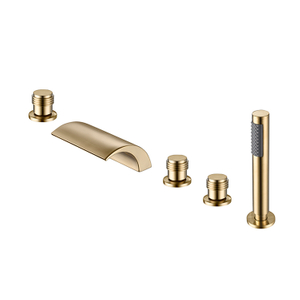 European Classic Deck Mount 5 Hole Antique Faucet Brass Golden Bathtub Taps With Shower Spray