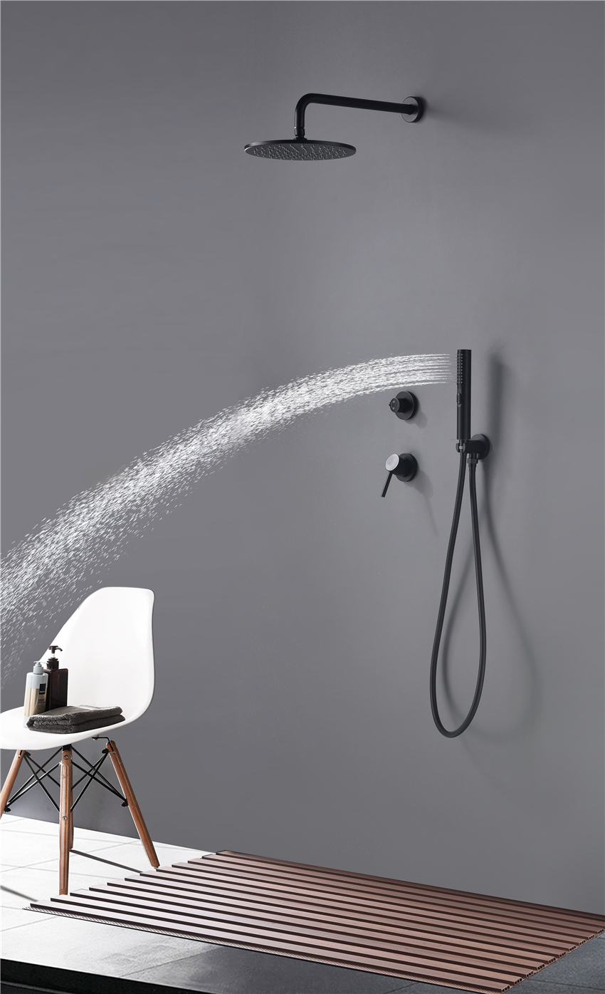 Stylish Bathroom Black Matte Wall Mounted Concealed Bath Shower Set Round Head 