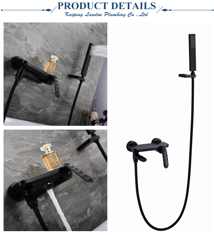 China Factory Good quality Prices Bathtub Faucet Black Floor Mount Brass Single Handle Bathroom Faucets with Hand Shower