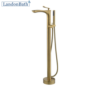 Golden and Black Color Thermostatic Floor-Mount Bathtub Faucet