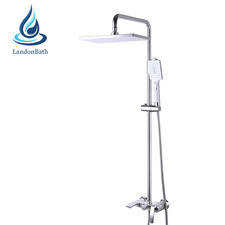 Bathroom Chrome Finish Wall Mounted Rain Shower Set with ABS Square Showerhead Handheld Shower, Grifo De La Ducha