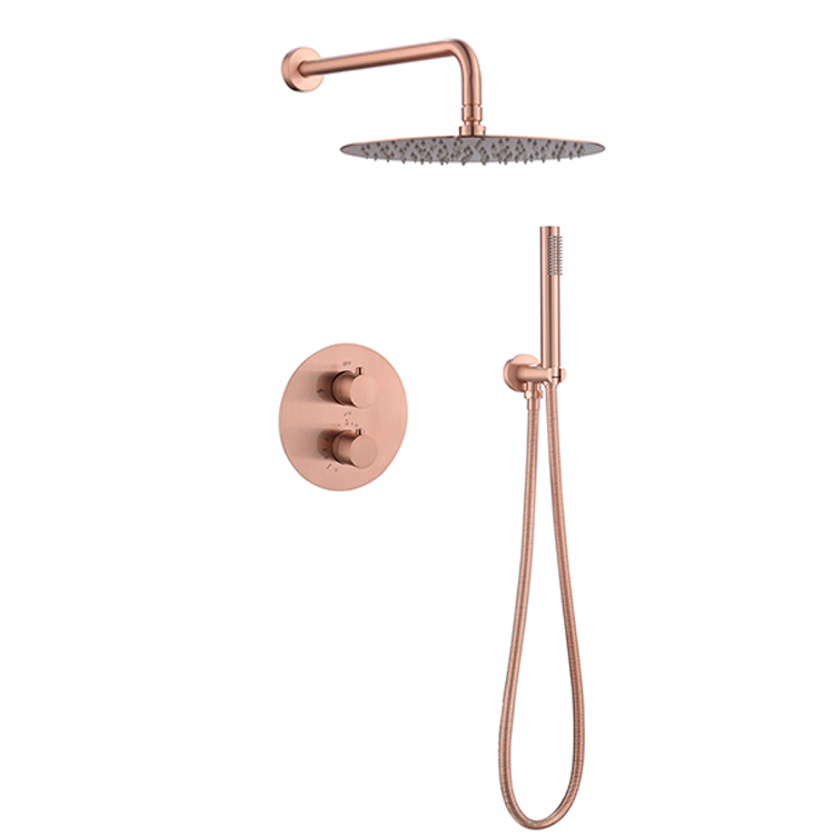 Shower Faucet Polished Copper Rose Gold Modern Bathroom Set Mixer Tap With Color Bath And Head Rose Gold Rainfall Sets