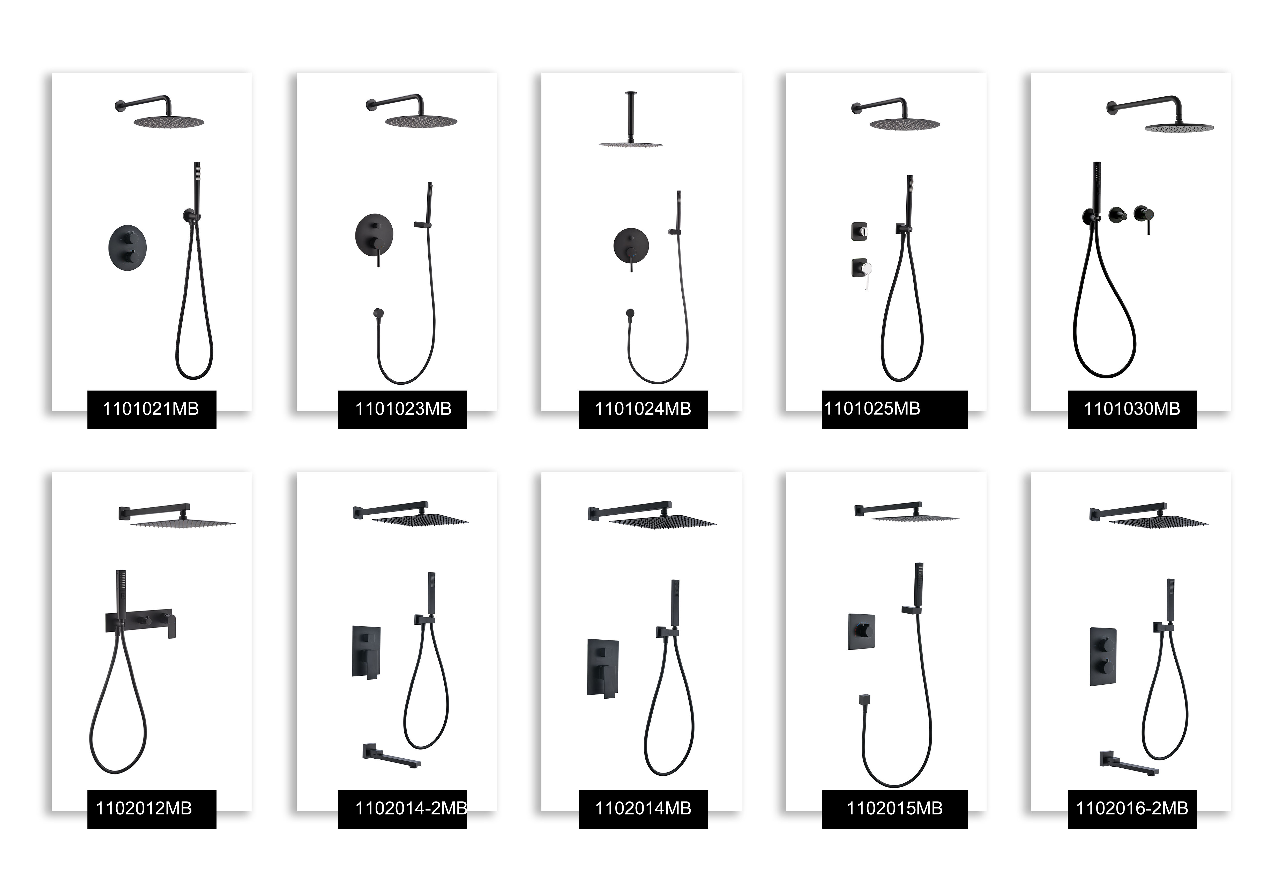 Matte Black Shower Faucet Set 3-Way Valve Rain Shower Head Mixer Tap