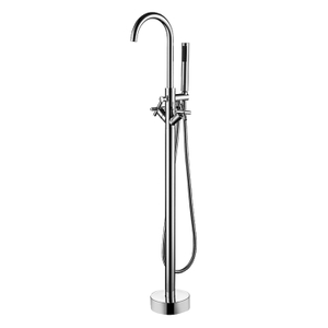 Modern Tub Filler Faucet Floor Mounted Free Standing Bathtub Faucet with Handshower in Chrome