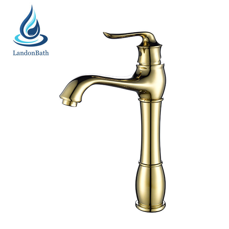 European Brushed Gold Style Brass Antique Bronze Water Tap Rotate Mixer Tap Retro Basin Faucet Vintage Bathroom Tall Faucet