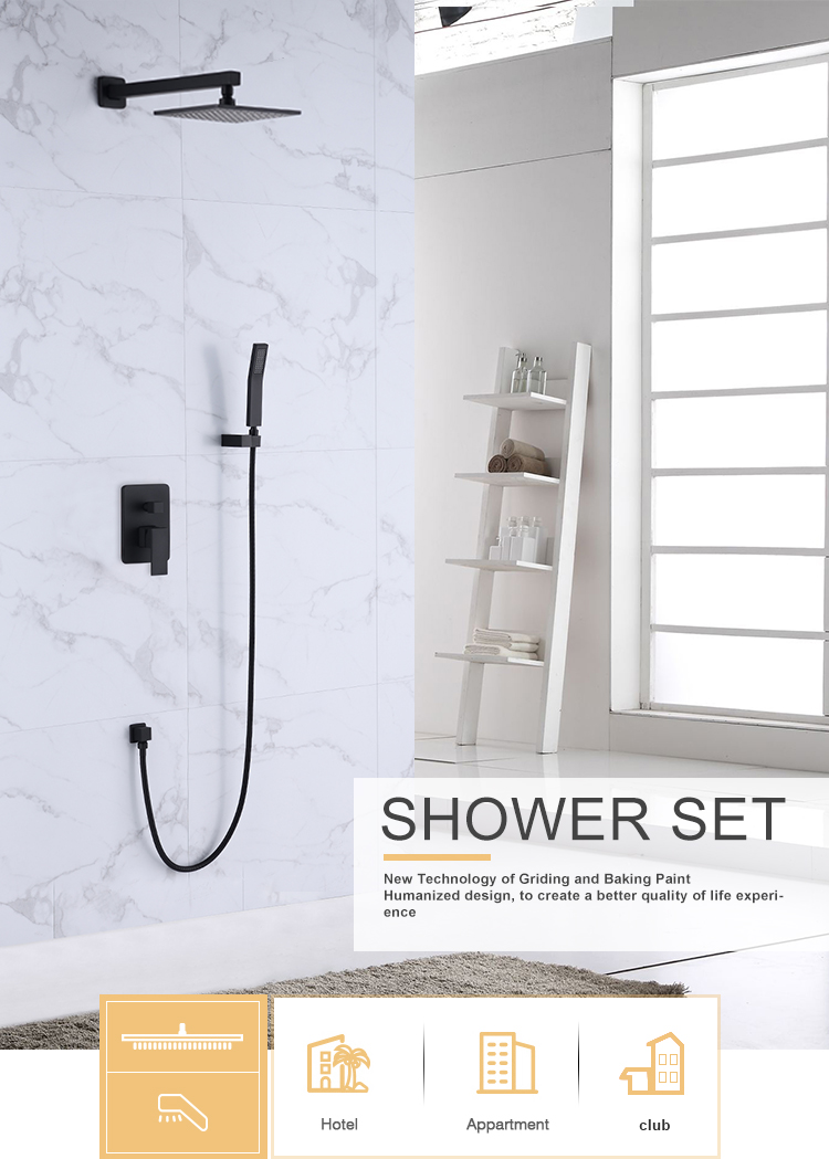 Single Lever Hidden Bath Mixer with Brass Square Shower Set for Hotel Project Shower Mixing Valve