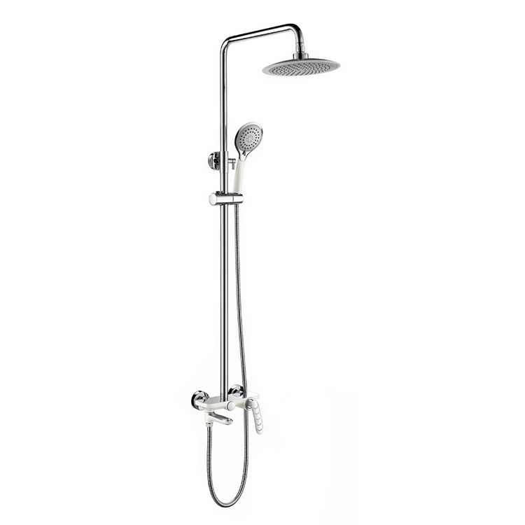 Exposed Rain Shower Set With Handshower And Adjustable Slide Bar Wall Mount Round Shower With Mixer