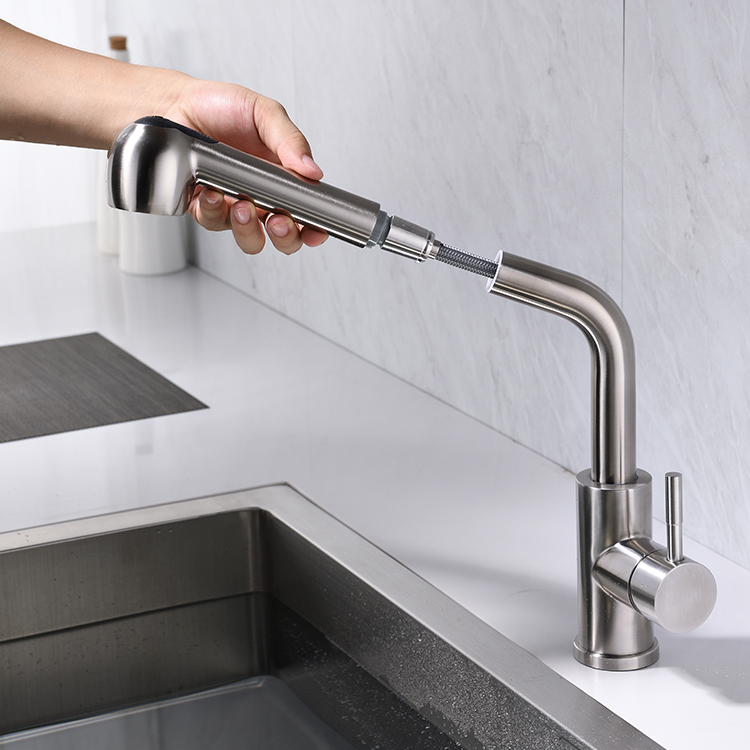 Pull Type Cold and Hot Faucet Wash Basin Copper Rotating Sink Faucet Household Telescopic Kitchen Tap