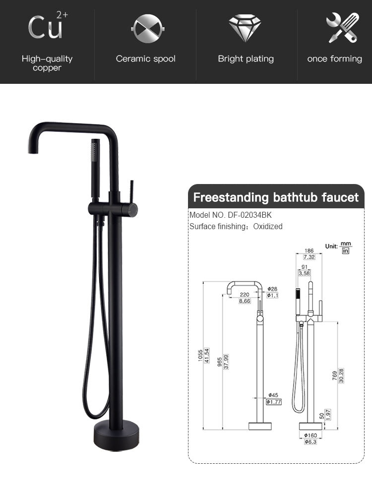 Hot and Cold Bathtub Faucet Floor Mounted Tub Faucet Bathroom Shower Mixer Tap