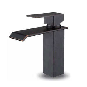 Single Handle Matt Black Deck Mount Square Hot And Cold Water Faucets Bathroom Sink Mixer Vintage Basin Faucet Waterfall