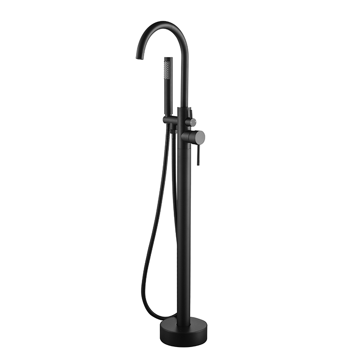 Modern Electroplated Matte Black Stand bathtub Alone Bathroom Free Floor Standing Bath Faucet Tap Mixer Shower
