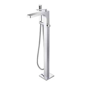 Modern Square Chrome High Flow Rate Brass Floor Mounted Bathtub Faucet