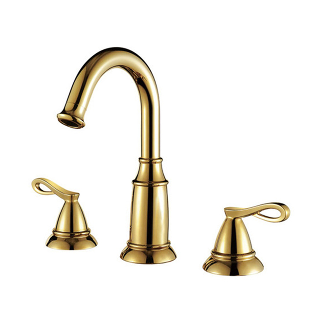 2-handle Widespread Gold Face Tap Faucet China Bathroom Cold/hot Water Brass Wash Basin Mixer Three Hole