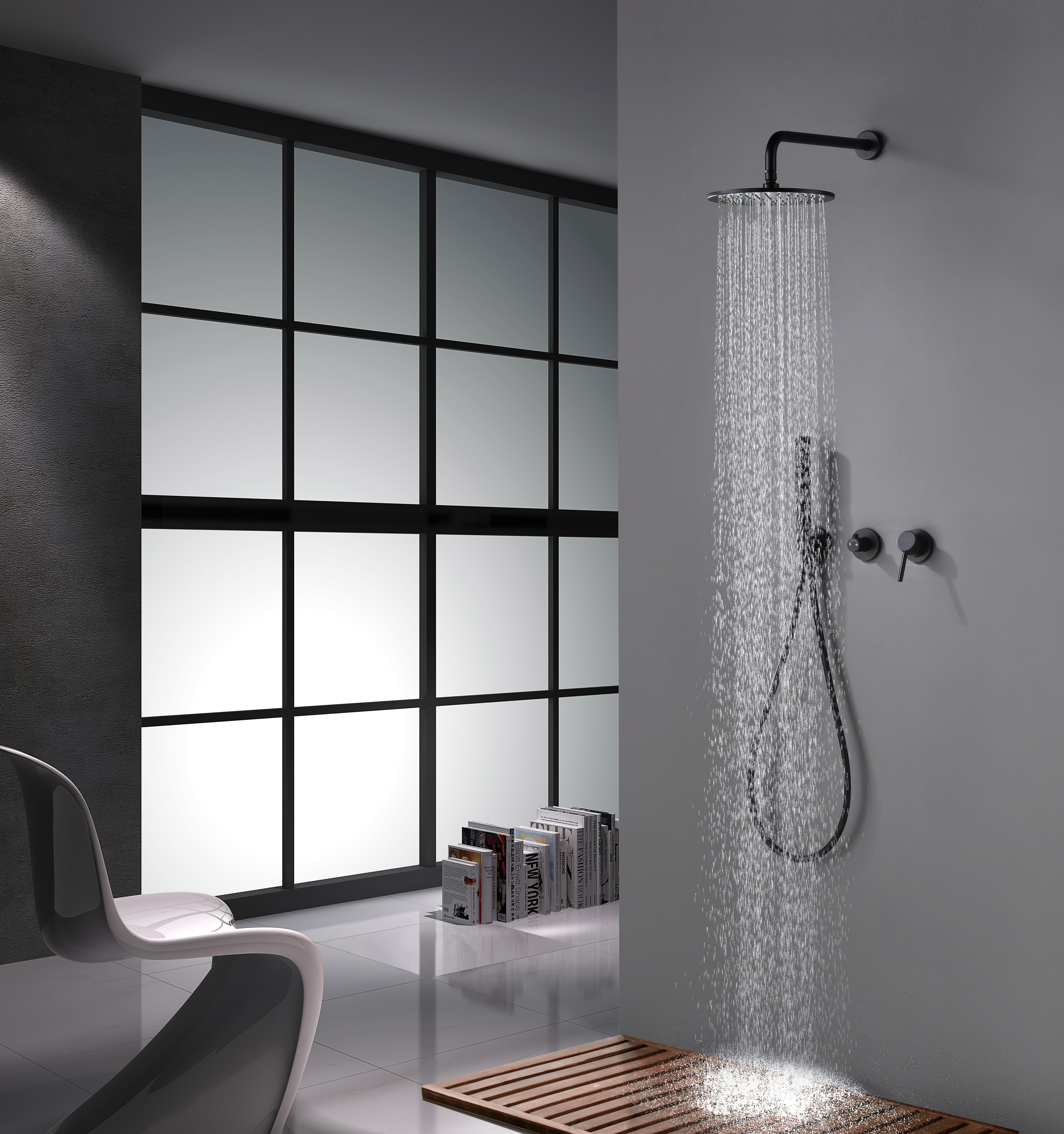 Matte black round design shower set