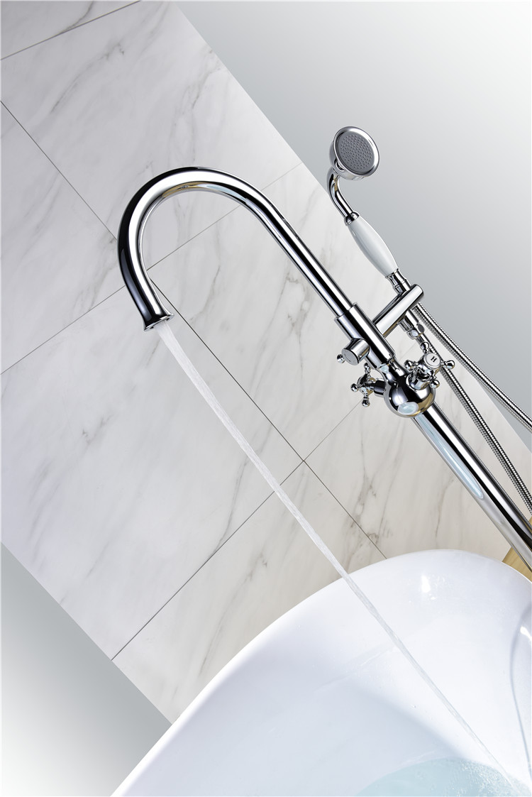 Luxury Hotel Home Chrome Floor Mounted Bath Shower Mixer Bathroom Freestanding Bathtub Faucet