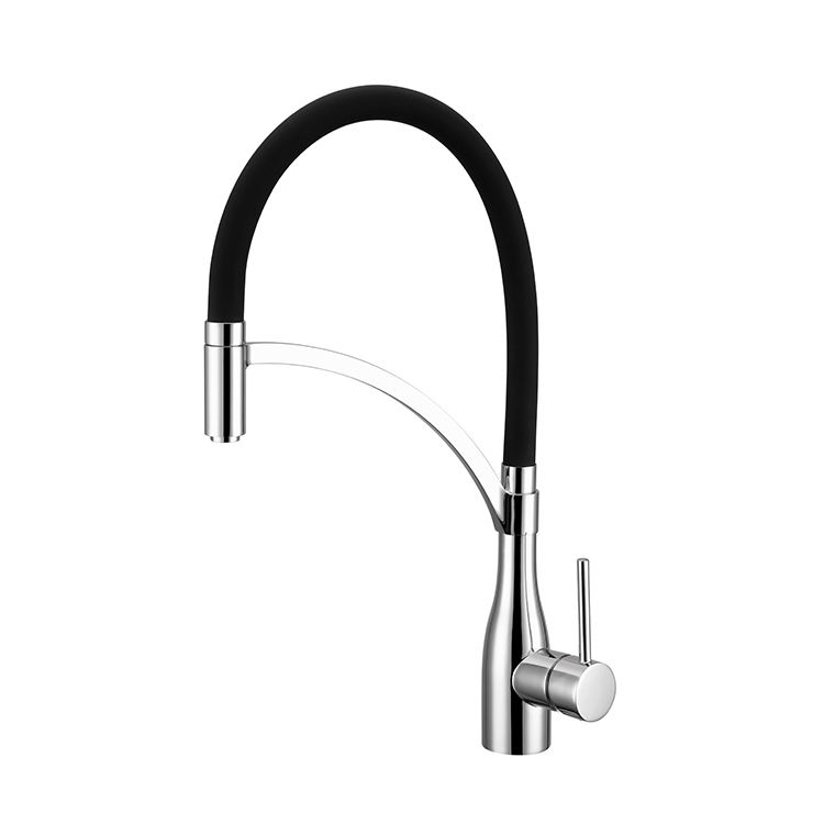 Pull Out Brass Deck Mounted Kitchen Faucet with Flexible Silicone Pipe
