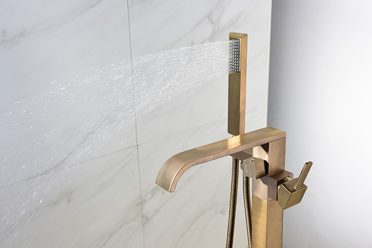 Kaiping Gold Colour Floor Standing Mounted Bath Tub Shower Filler Faucet Floorstanding Tap with Handshower