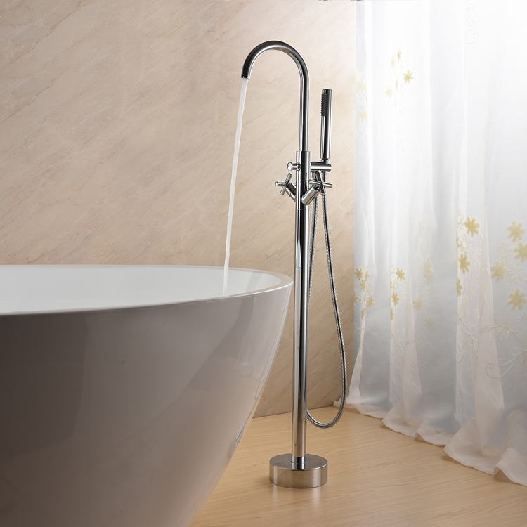 Modern Tub Filler Faucet Floor Mounted Free Standing Bathtub Faucet with Handshower in Chrome