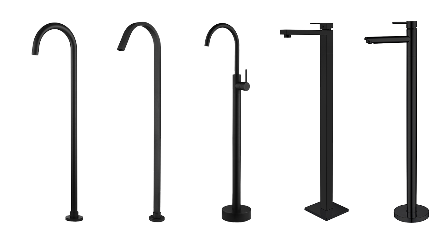 European Style Best Selling High Quality Brass Floor Mounted Freestanding Bathtub Faucet Bathroom Matte Black Taps