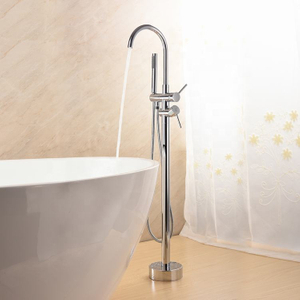 Freestanding Shower Faucet Bath Bathtub Floor Standing Mixer Dual Handle Bathroom Tub Mounted Chrome Filler