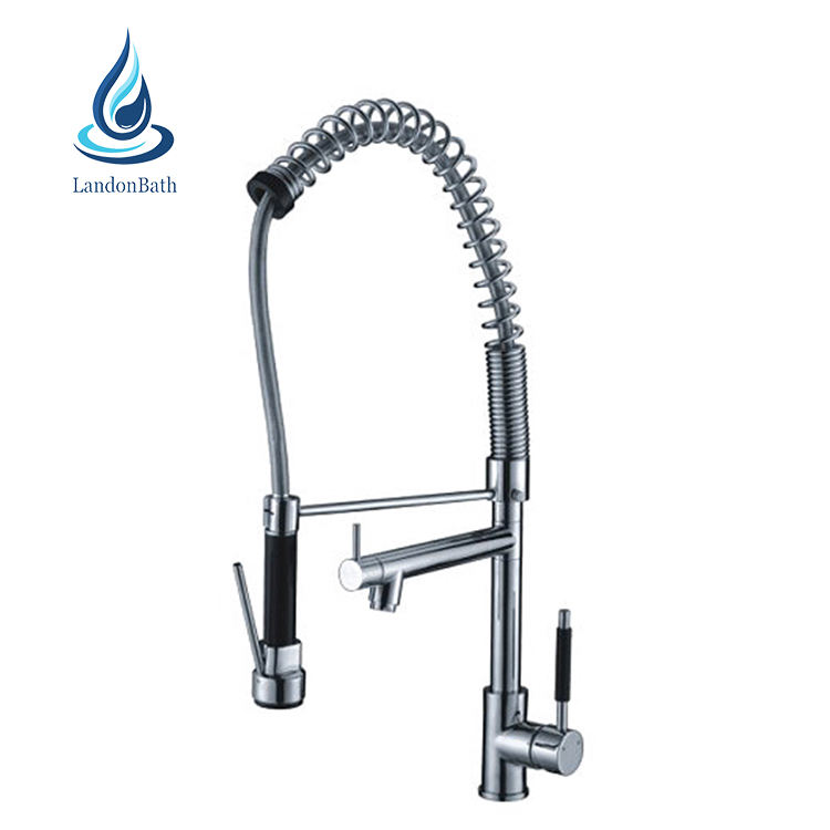 Single Handle Brass Body Pull Out Kitchen Faucet Tap With Spray Arc Faucets Down