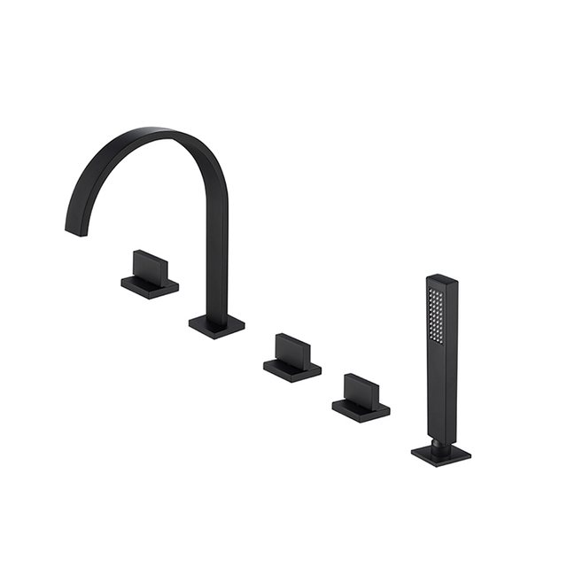 Black Bathroom 5 Holes Single Handle Luxury Brass Bathtub Faucet Set with Hand Shower