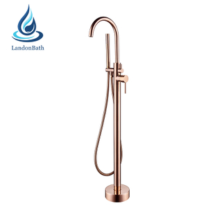 Brushed Gold Plated Floorstand Faucet Bath And Shower Faucets Floor Bathtub Water Mixer Golden Standing Spout