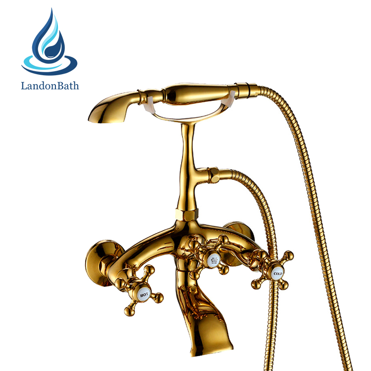 French Gold Deck-Mount Bathtub Faucet Modern Design Styles Bathtub Tap