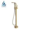 French Gold Pull-Out Single Hole Floor-Mount Bathtub Faucet
