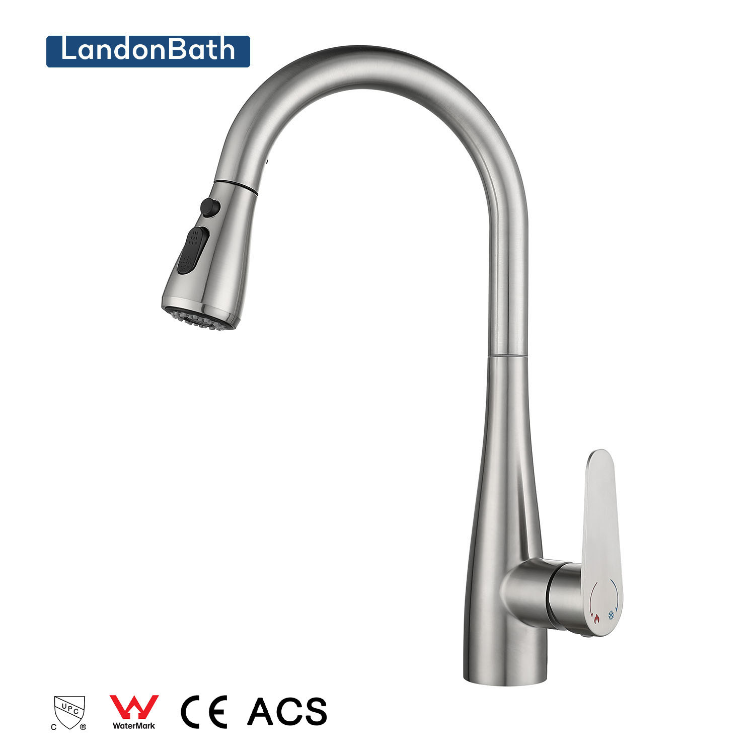 Single Handle High Brushed Pull Out Kitchen Faucet Single Level Brass Kitchen Sink Faucets with Pull Down Sprayer