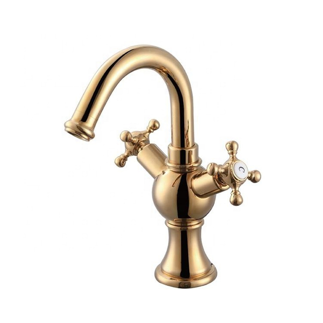 Antique Basin Faucet With Tow Hand Taps Brass Vintage Ceramic Hole Copper Finish Washbasin Tap Wash Faucets Mixer Sink Retro