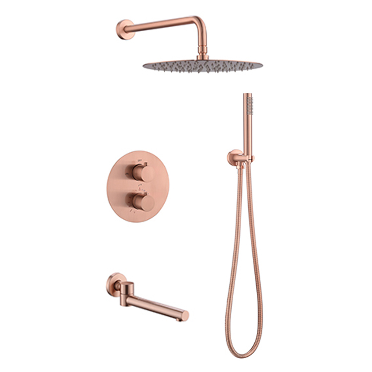 Shower Faucet Polished Copper Rose Gold Modern Bathroom Set Mixer Tap With Color Bath And Head Rose Gold Rainfall Sets