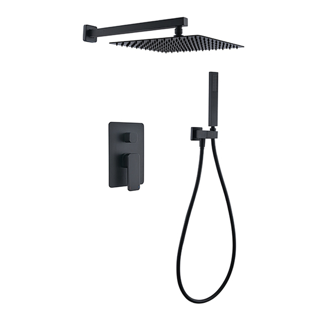 Bathroom Shower Set Square Hot And Cold Water Switched Matt Black Shower Head