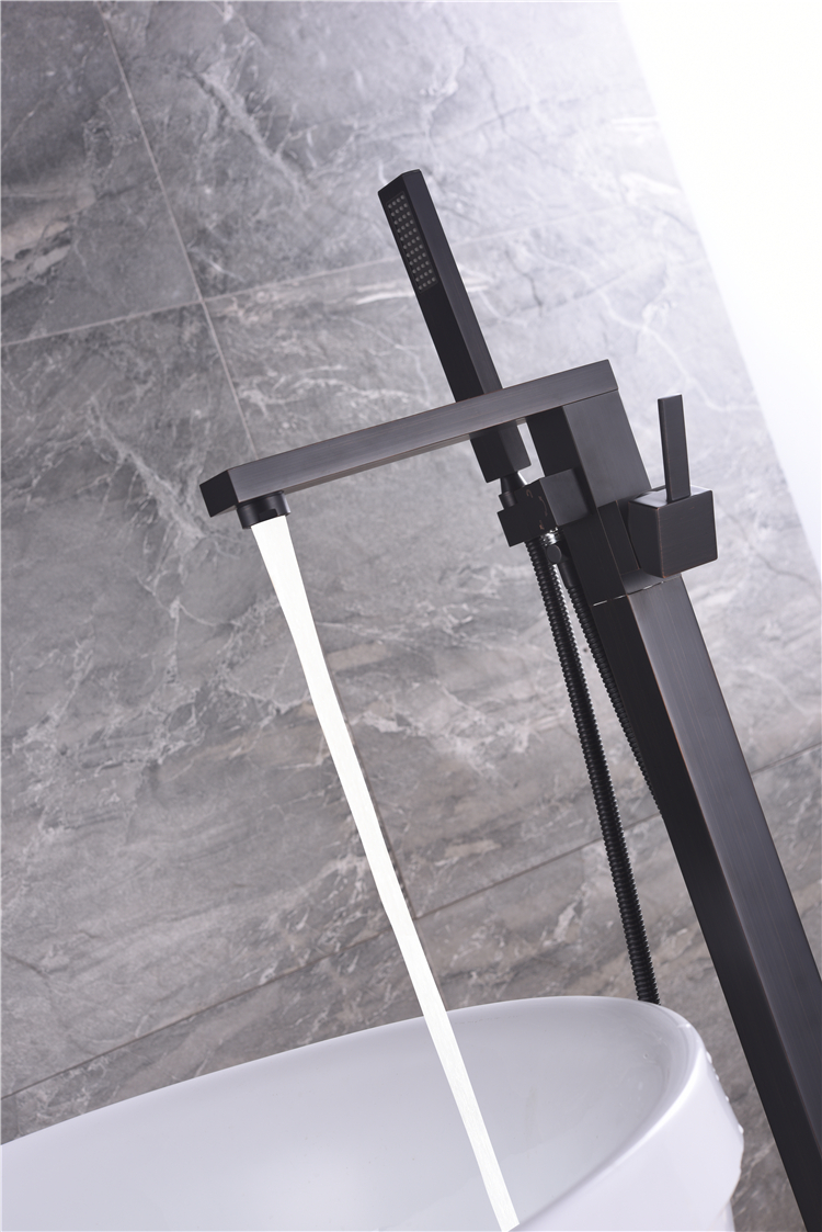 Freestanding Tub Filler Bathtub Faucet Black Floor Mount Brass Bathroom Faucets With Hand Shower