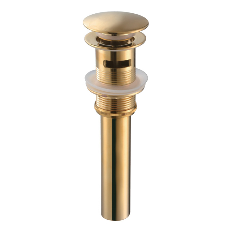 Bathroom Solid Brass Gold Pop Up Drainer Stopper with Overflow Push Down Popup Basin Drainer