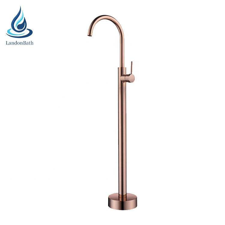 Brass Rose Gold Free Standing Bath Tap Floor Stand Faucet Bathtub Faucet Freestanding Tub With Tub Mounted Faucet