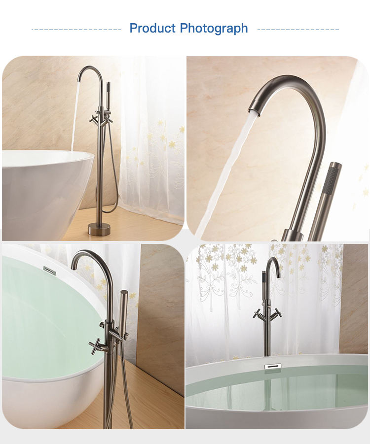 Cross handle floor mounted free standing bathtub shower faucet bathroom products