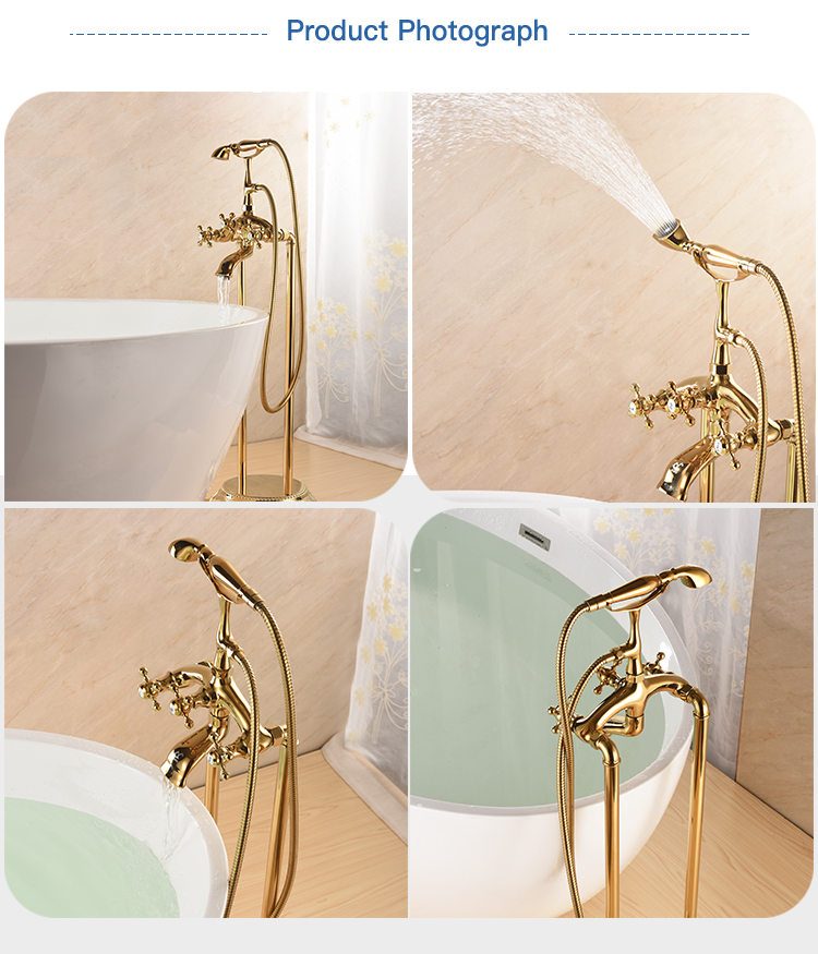 Bathroom accessories royal antique round handle bath faucet brass bathtub faucet with handheld shower head