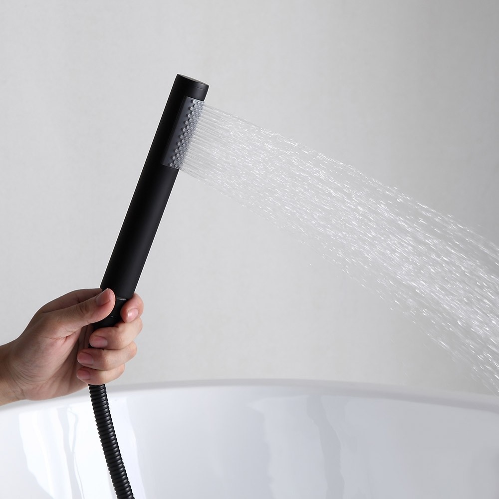 Black Freestanding Contemporary Shower Faucet Floor Mounted Bathtub Mixer