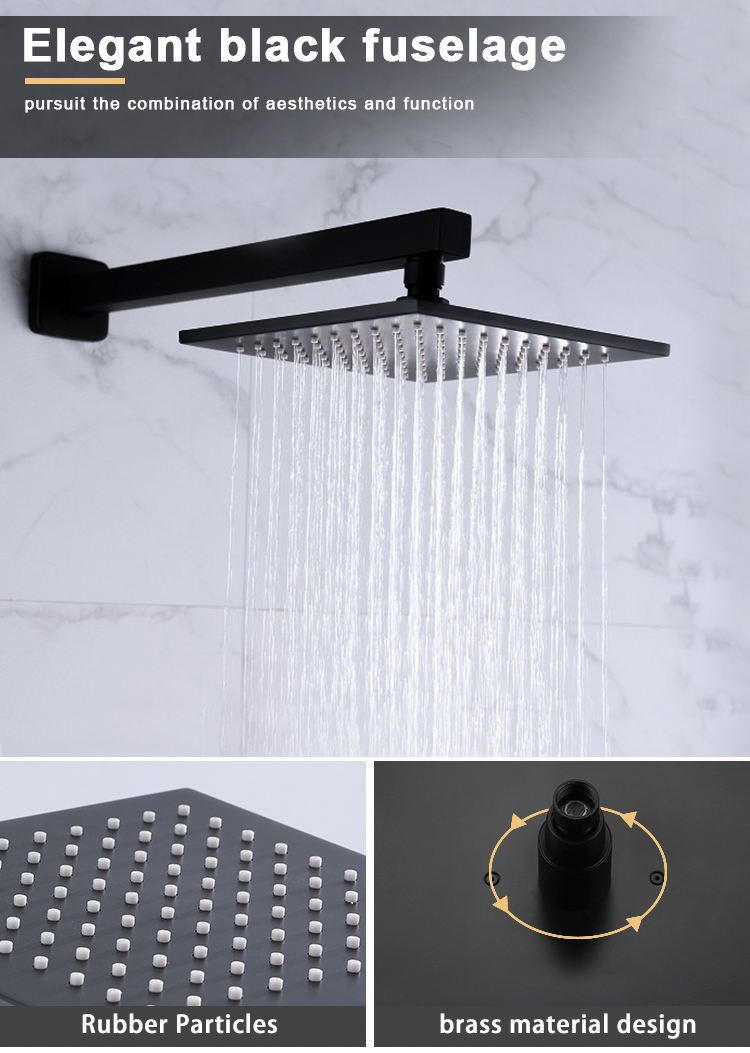 Concealed Wall Mounted Matte Black Shower Set Pure With Bathroom Square Rain Head Mixer Tap Faucet Brass System Taps And For