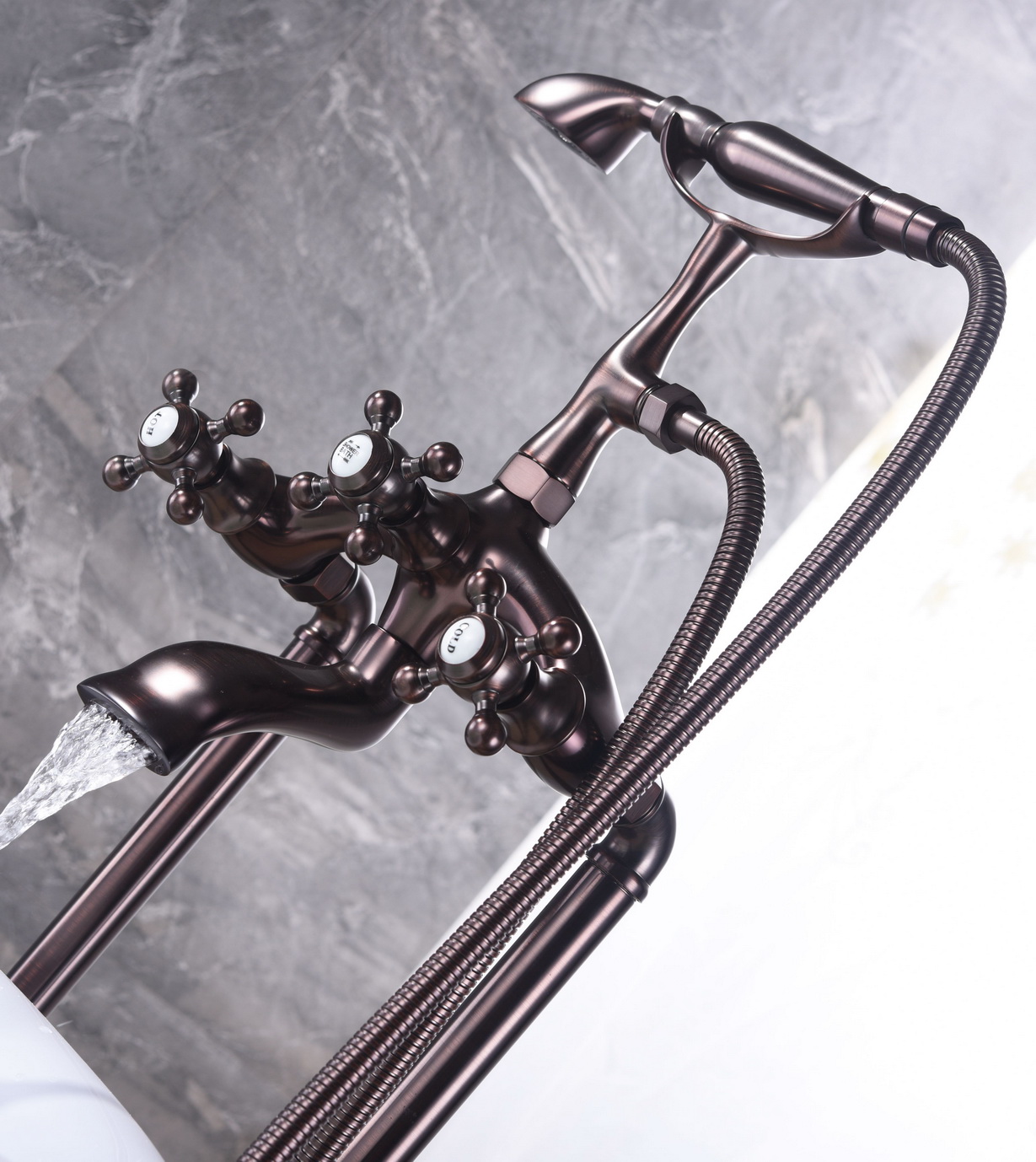 Antique Color Design Copper Hot Tap Free Standing Mixer Faucet for Claw Foot Bathtub