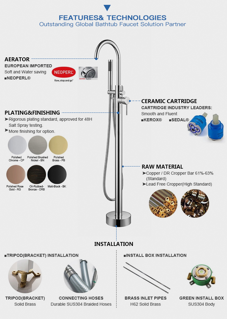 High Quality Brass Freestanding Bathtub Bath Mixer Faucet