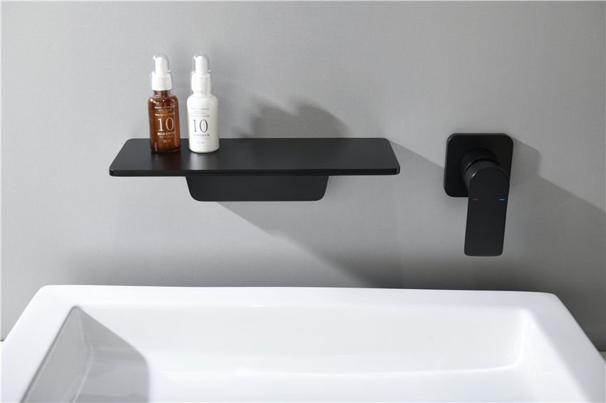 Wholesale Waterfall In Wall Bathroom Sink Basin Faucet Brass Black Water Tap