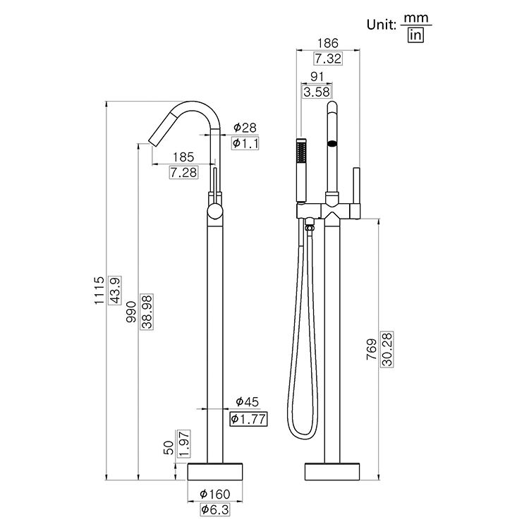 cUPC Brass Floor Mounted Tap Mixer Bathtub Free Standing Bathtub Faucet Contemporary Bath Tub Filler Chromed Style