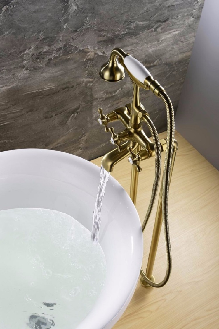 Bathrooms Classical Telephone Style Free Standing Tub Brass Faucet Cross 3 Handle Tub Faucet