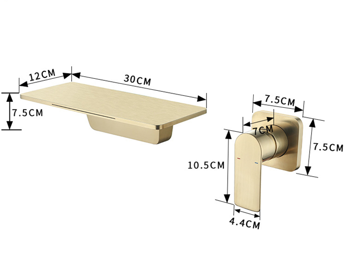 Wall Mounted Brushed Gold Bathroom Mixer Tap Waterfall Golden Basin Faucet