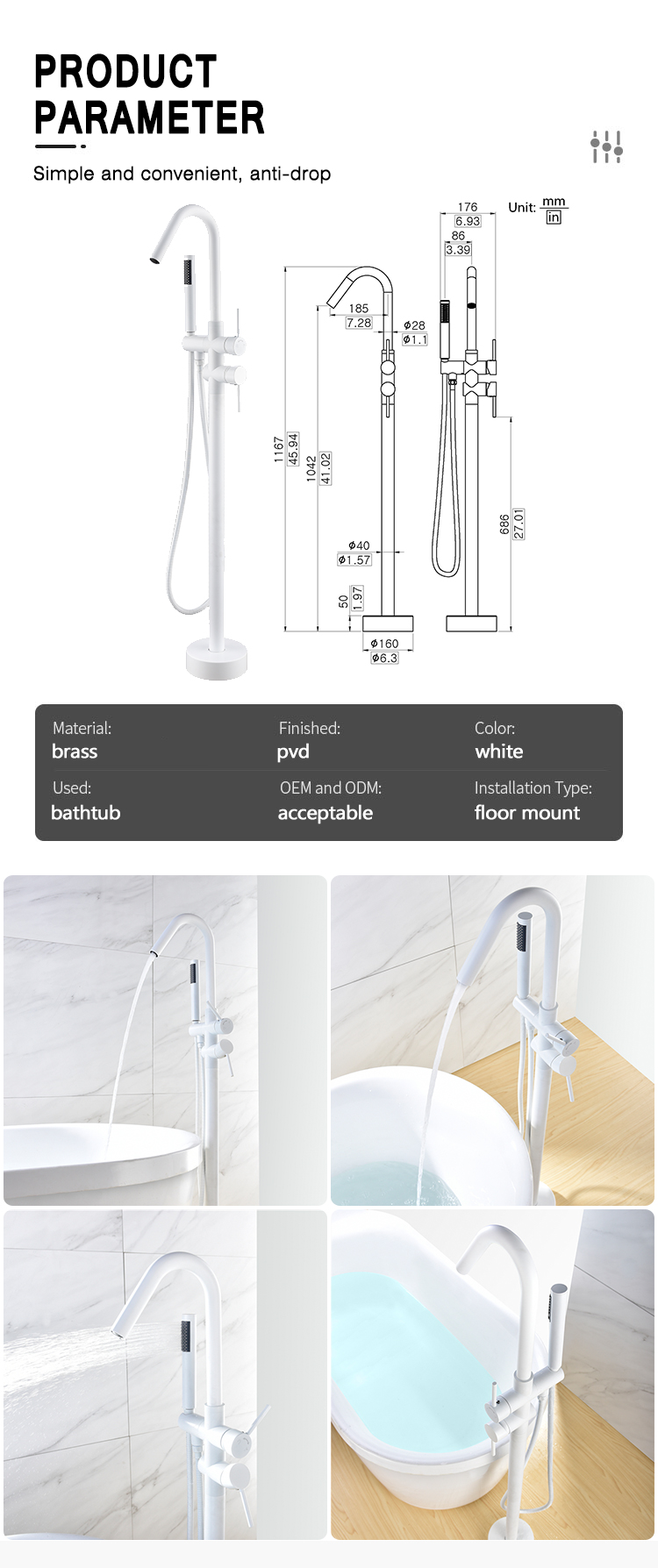 Concise Modern Brass Body Freestanding Floor Mounted Faucet In Kaiping Taps White Stand Alone