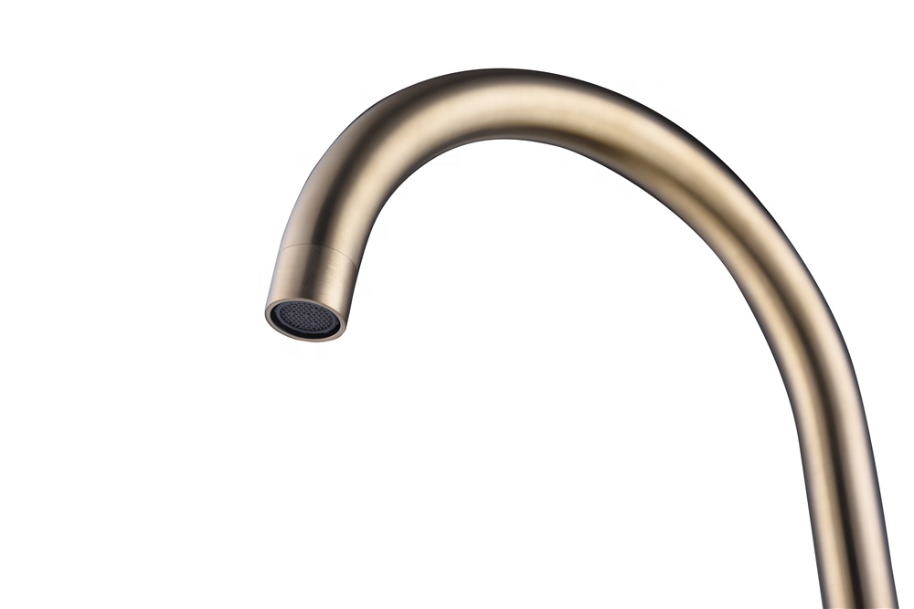 Bath Brass Brushed Gold Bathtub Floor Spout Mixer Concealed Stand Faucet